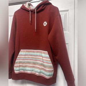 Hooey Red Sweater with Hood and Striped Accents
